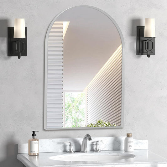24" x 32" Silver Arched Mirror, Arch Wall Mirror, Metal Frame Black Bathroom Mirror, Arched Top Bathroom Vanity Mirror for Living Room, Bedroom, Entryway, Tempered Glass, Shatter Proof
