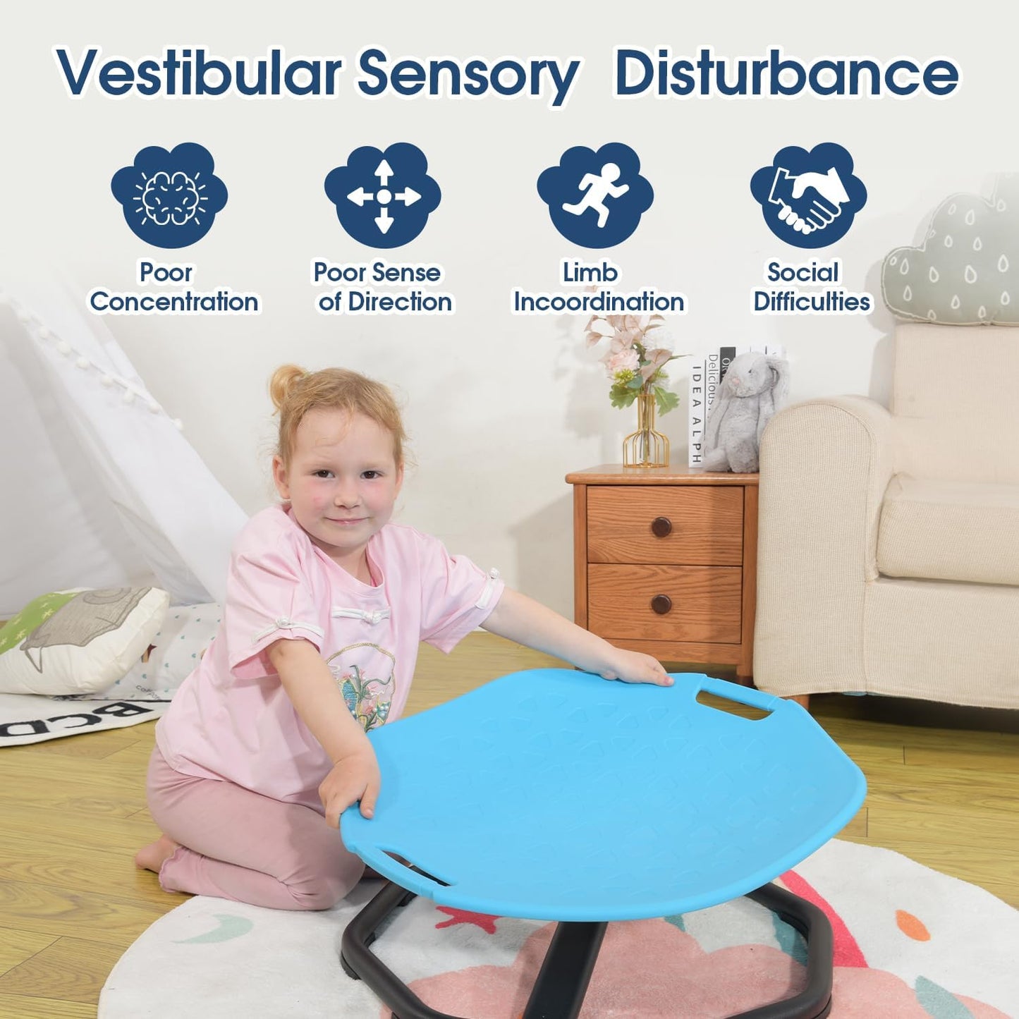 Sensory Spinning Chair for Autistic Kids,Upgraded Swivel Chair for Kids with Handles, Improves Focus and Balance, Ideal for Indoor and Outdoor Play Equipment (Safety Belt Included)