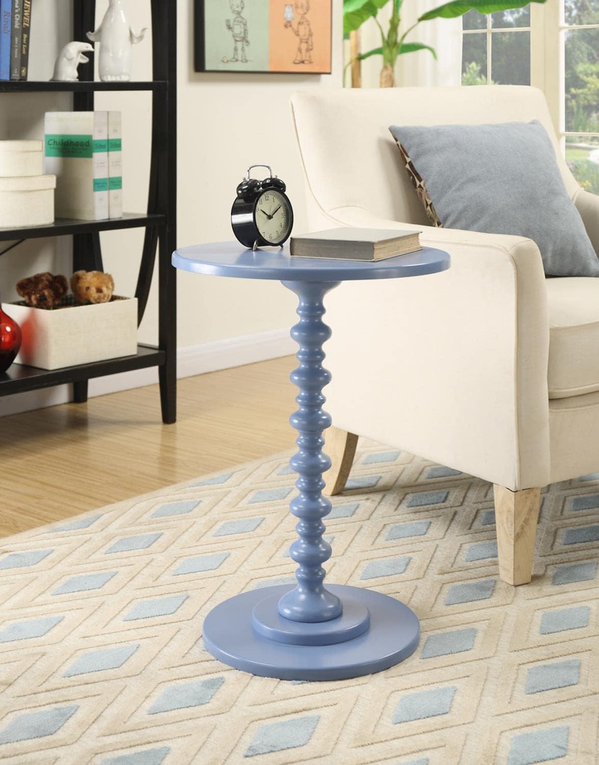 Convenience Concepts Palm Beach Spindle Table 17.75" - Traditional Round End Table for Living Room, Turned Solid Wood Side Table, Classic Display Pedestal Table, Blue