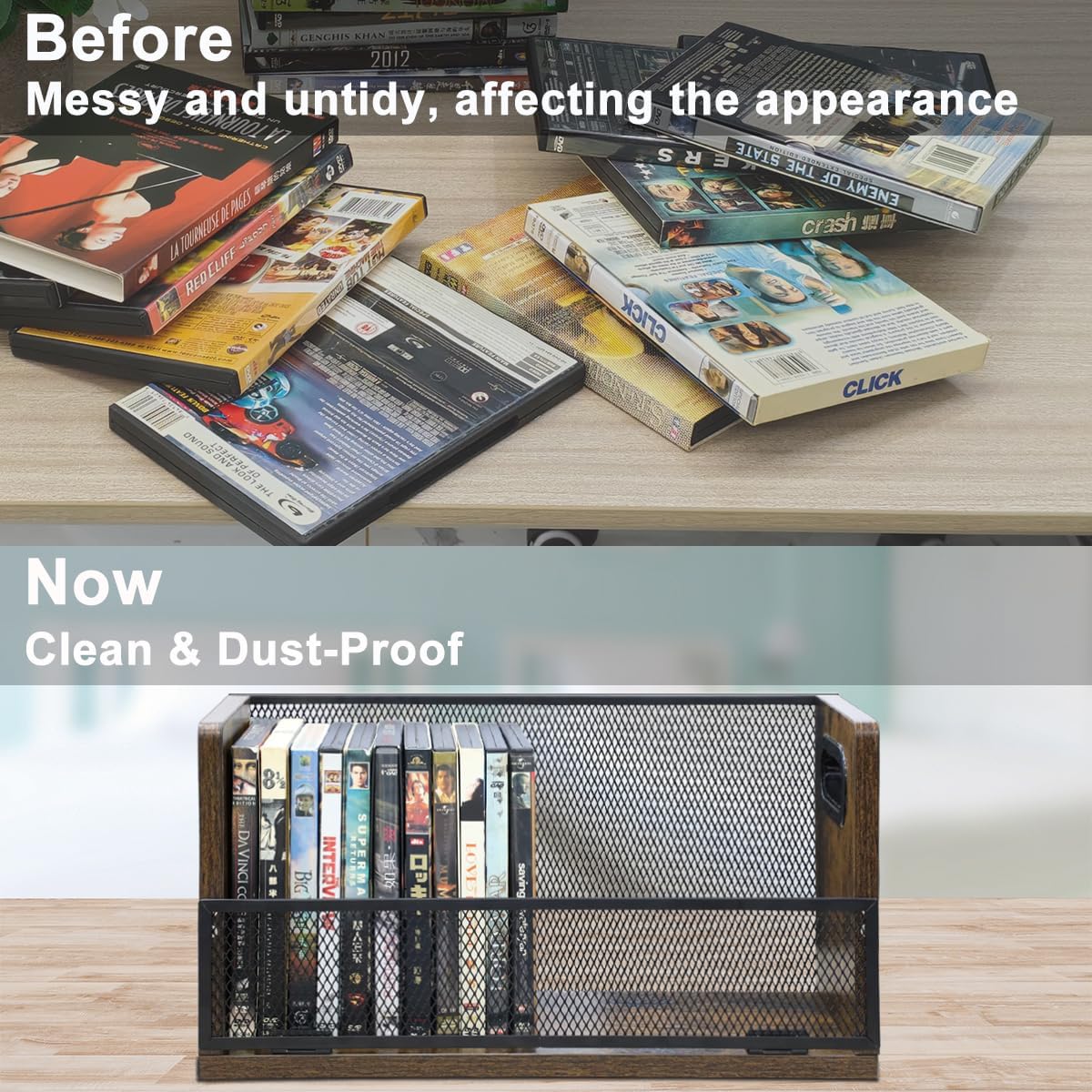 DVD Storage Rack - DVD Storage Case Holds 28 Full Case DVDs, 32 Blu-Ray Disc, Desktop or Closet DVD Stand, CD Display for Blu-Ray | Video Gam e Cases | Papers | Cards