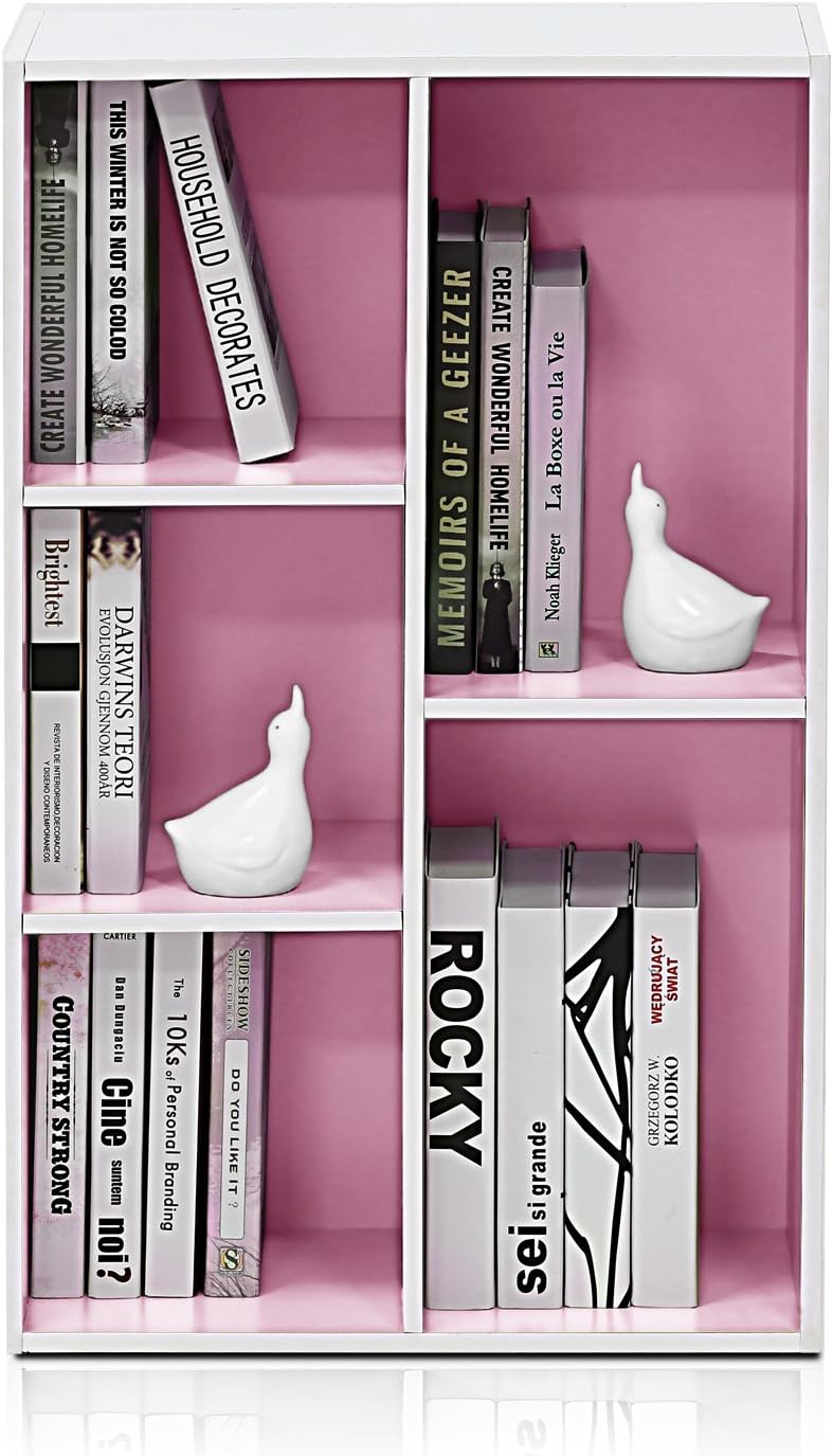 Furinno 5-Cube Reversible Open Shelf, White/Pink 11069WH/PI