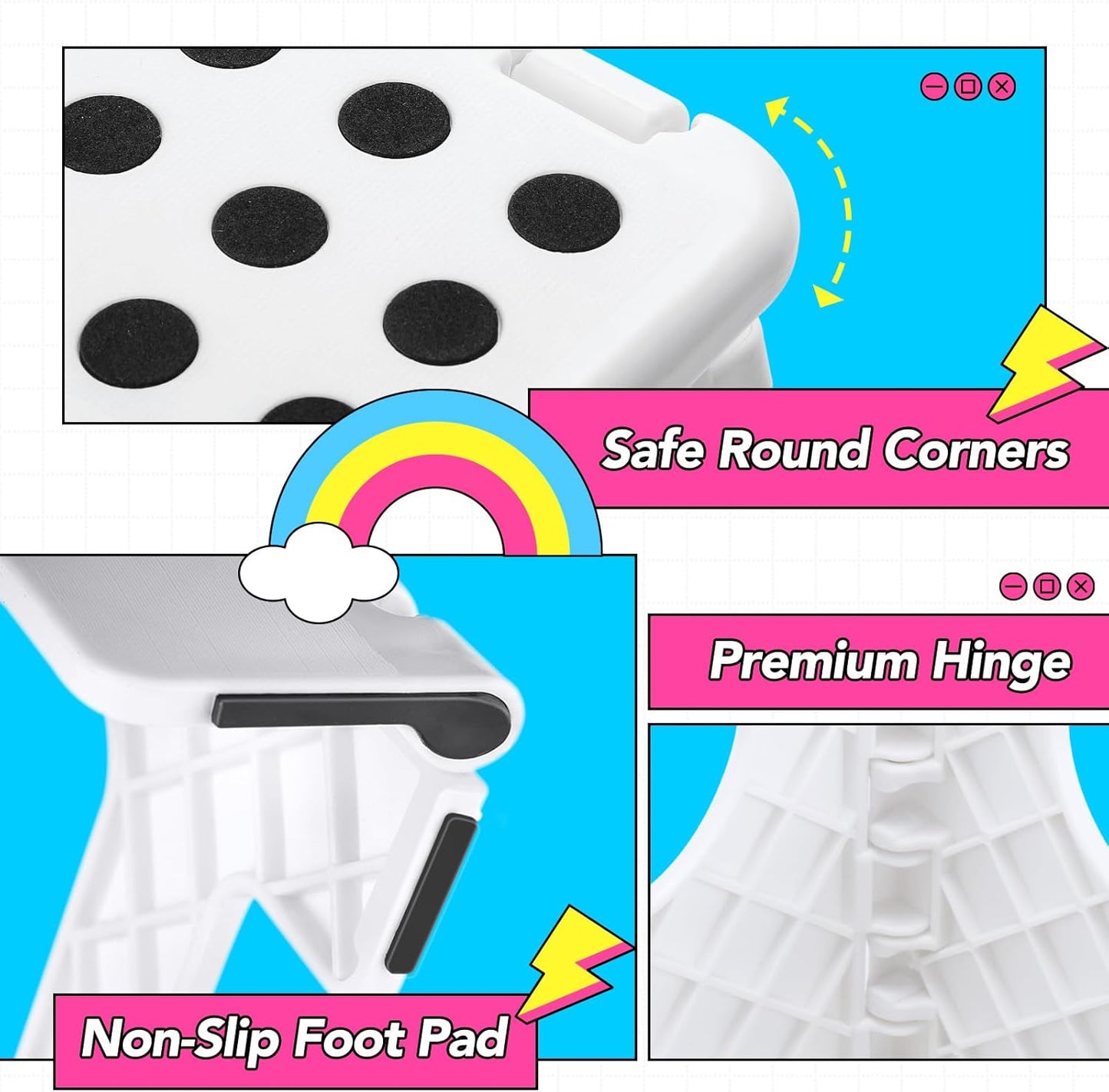 Delxo Folding Step Stool,11 Inch Non-Slip Foldable Step Stools,Portable Foldable Step Stool Lightweight Small Folding Stool with Handle for Kitchen Bathroom in White,1 Pack