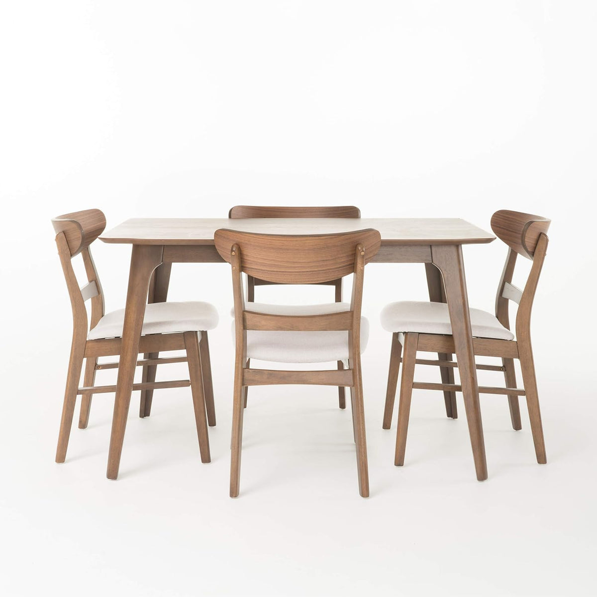 Christopher Knight Home Idalia 50" Rectangular Dining Set, 5-Pcs Set, Natural Walnut / Light Beige