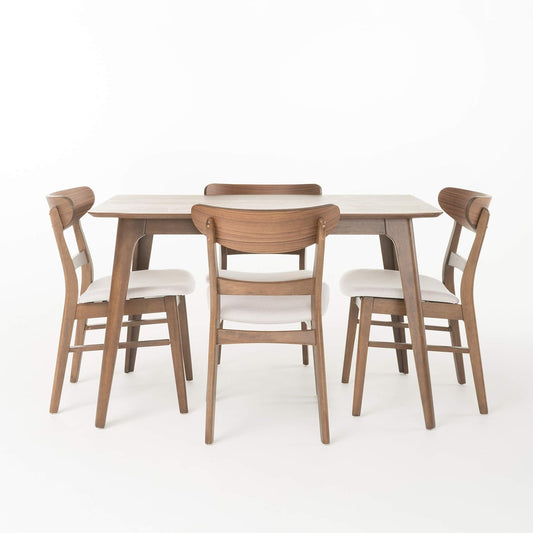 Christopher Knight Home Idalia 50" Rectangular Dining Set, 5-Pcs Set, Natural Walnut / Light Beige