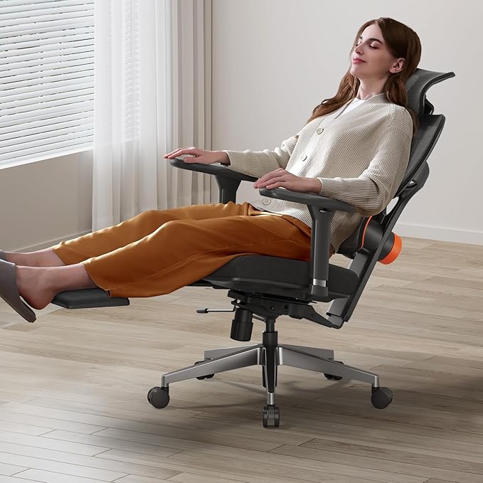 Newtral Office Chair Ergonomic - Home Office Desk Chair, Back Pain Chair with Auto-Following Lumbar Support, 4D Armrest, Seat Depth and Height Adjustable (Foot Rest, Black)