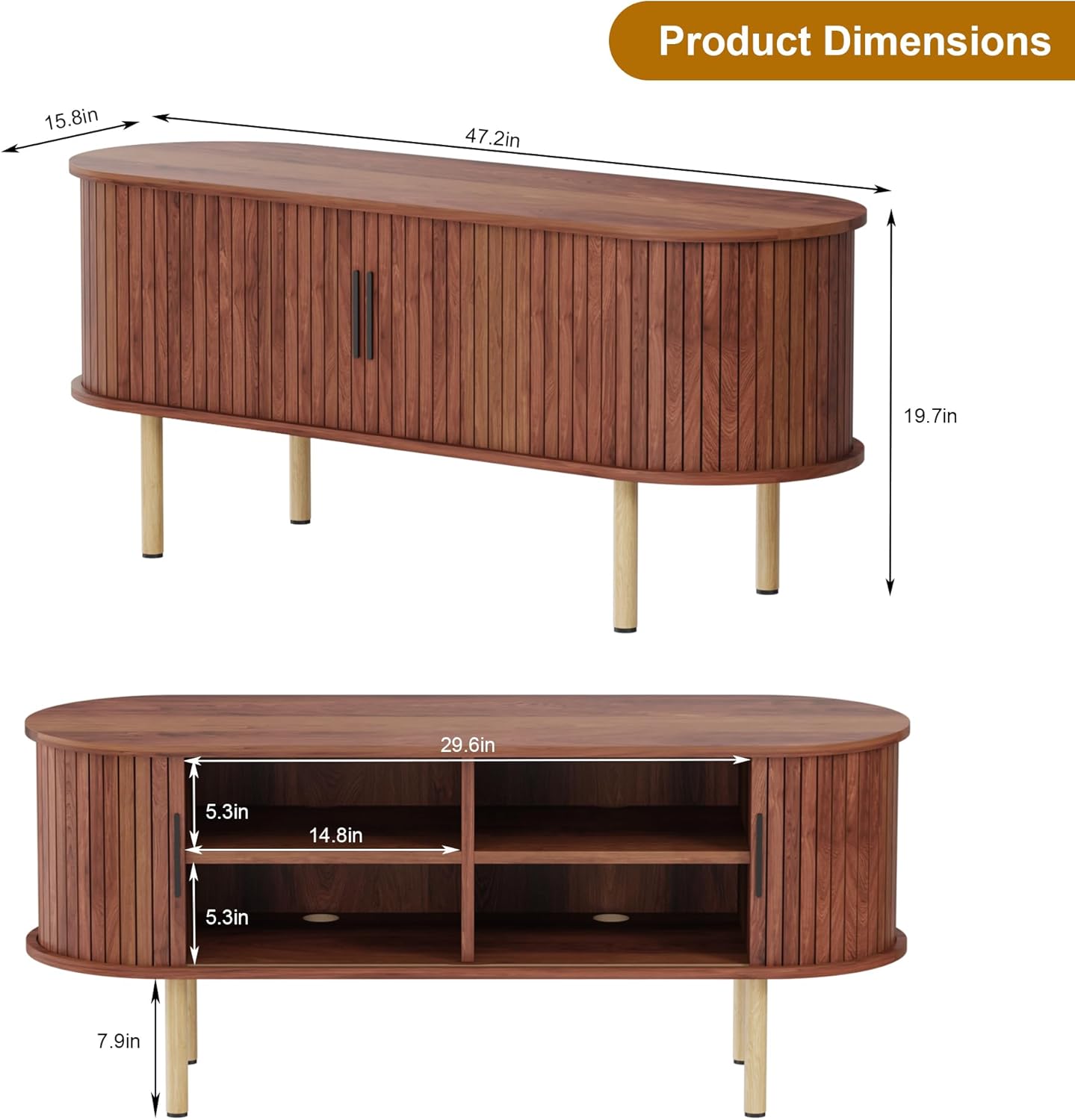 GarveeHome 47.2" TV Stand, Modern TV Console Table with Storage Compartment and Sliding Door, Gaming Entertainment Center with Cabinet for Living Room, Bedroom, Office, Walnut