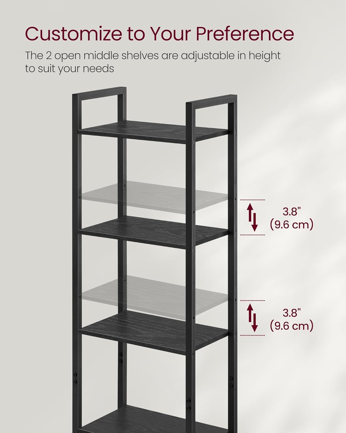 VASAGLE 6-Tier Bookshelf, Tall Bookcase with Cabinet, Steel Frame, Adjustable Shelves, 9.4 x 15.7 x 62.8 Inches, Living Room Bedroom, Ebony Black and Ink Black ULLS132B01