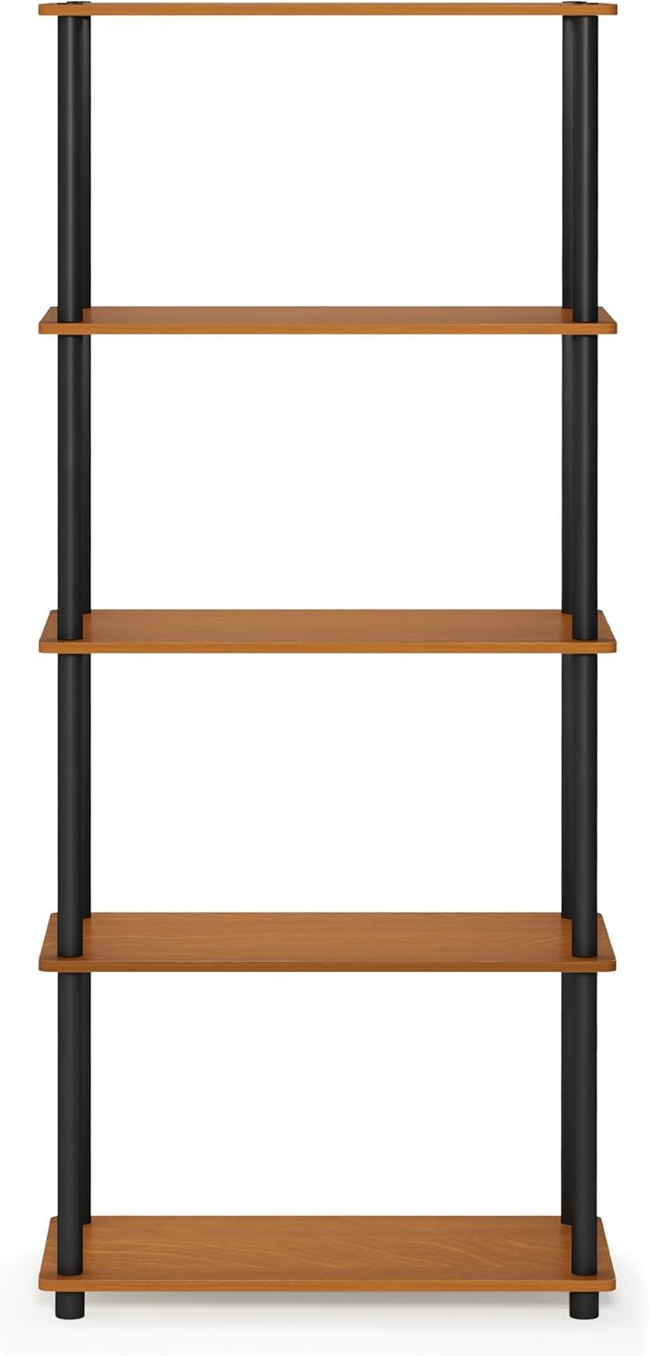 Furinno Turn-N-Tube 5-Tier Multipurpose Shelf / Display Rack / Storage Shelf / Bookshelf, Round Tubes, Light Cherry/Black