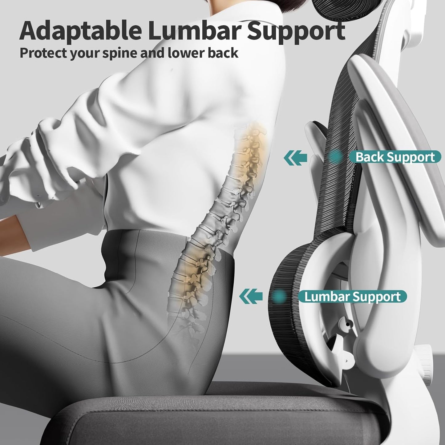 TRALT Office Chair Ergonomic Desk Chair, 330 LBS Home Mesh Office Desk Chairs with Wheels, Comfortable Gaming Chair, High Back Office Chair for Long Hours (White)