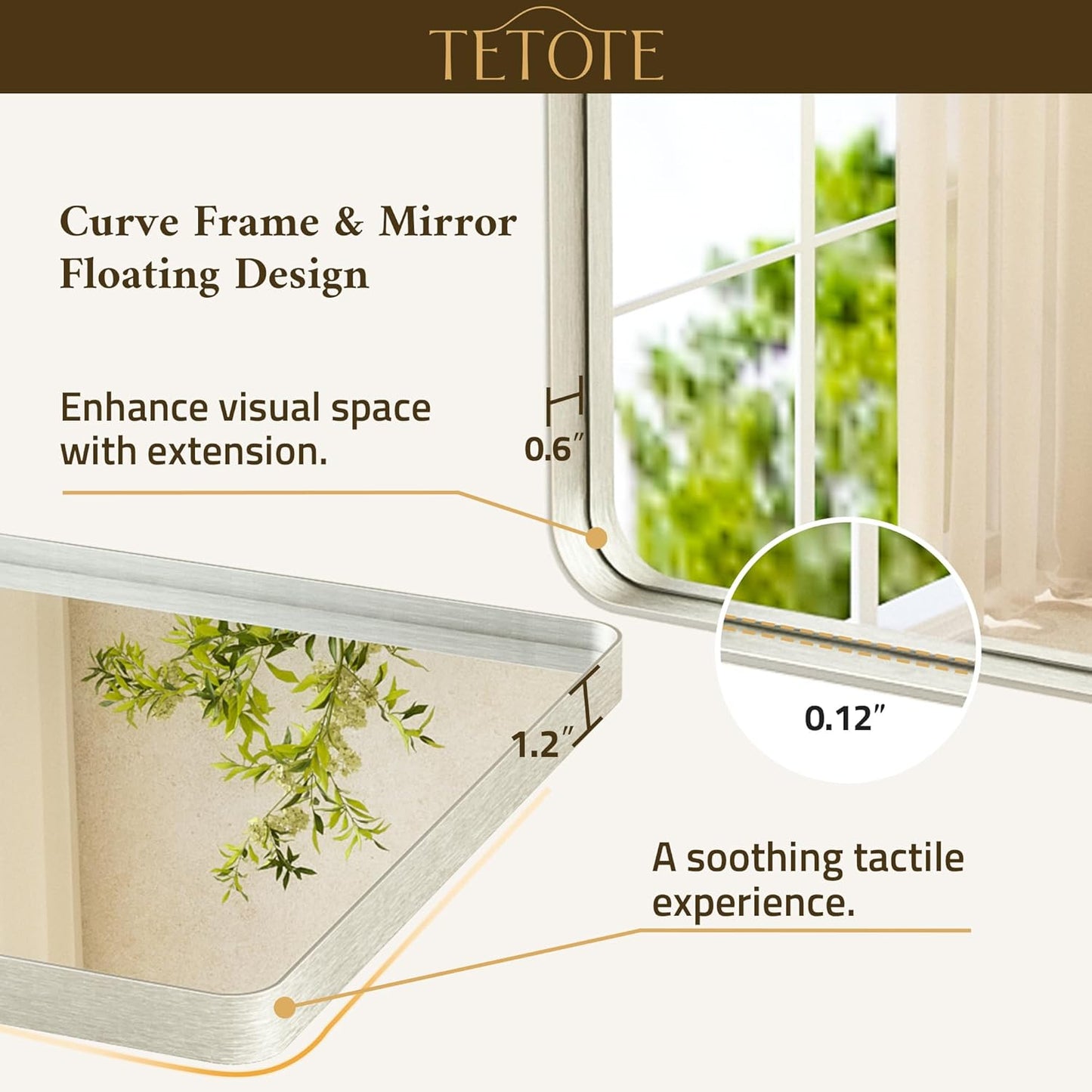 TETOTE 72 x 36 Inch Brushed Nickel Mirror Metal Framed Bathroom Mirror, Tempered Glass, Modern Farmhouse Wall Mounted Mirror for Decorative(Horizontal/Vertical)