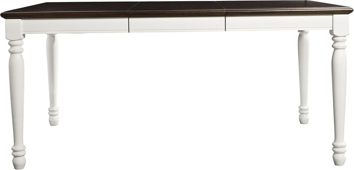 Crosley Furniture Shelby 6-Piece Traditional Dining Table Set for 7 with 4 Chairs and a Wood Bench, Distressed White
