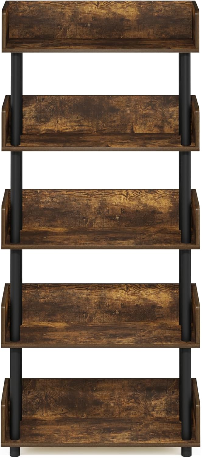 Furinno Turn-N-Tube 5-Tier Multipurposes Display Rack, Open Shelf Rack/Storage with Back & Side Panel, Amber Pine/Black