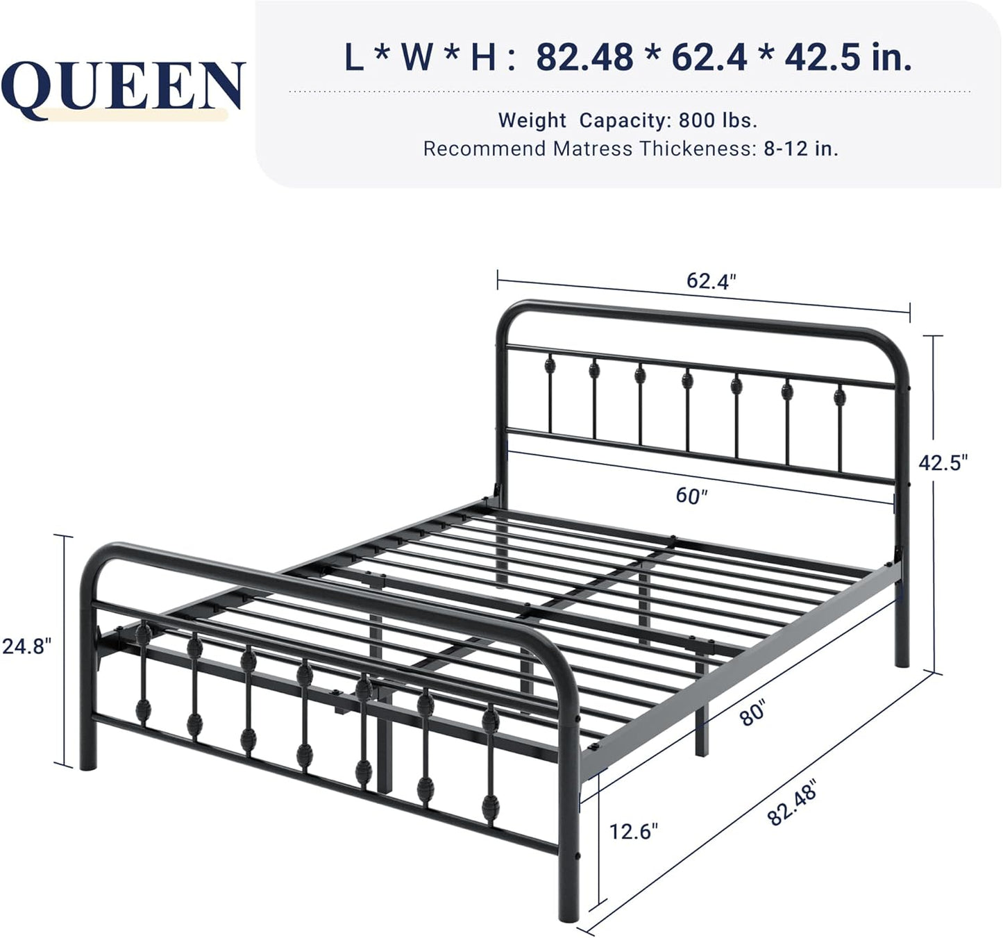 Allewie Queen Size Metal Platform Bed Frame with Victorian Style Iron-Art Headboard and Footboard, Easy Assembly, Under Bed Storage, No Box Spring Required, Black