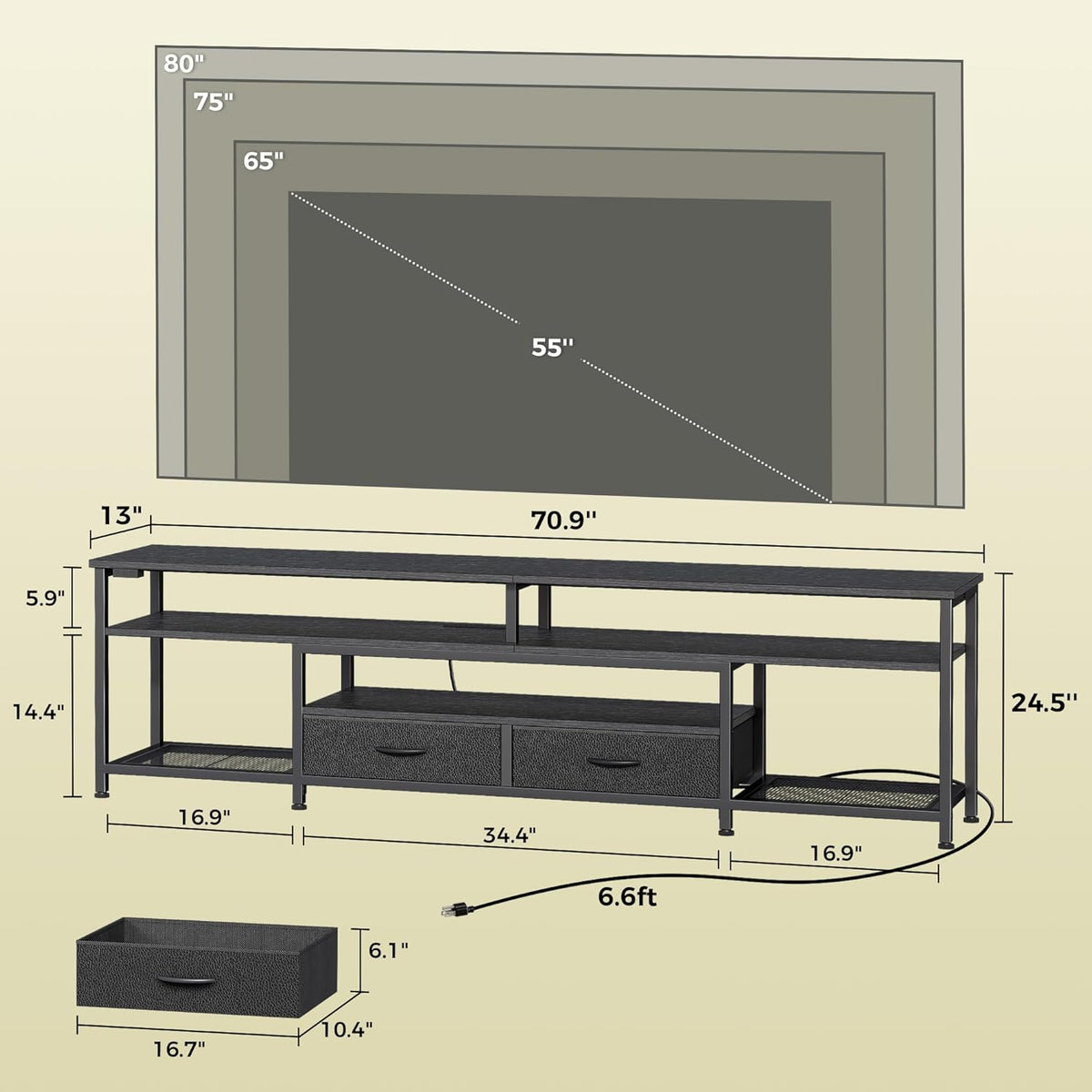 Huuger TV Stand for 75 80 Inch TV, Entertainment Center with Power Outlets and LED Lights, 70.9 Inch TV Console for Living Room, Media Console with Drawers and Shelves, Black