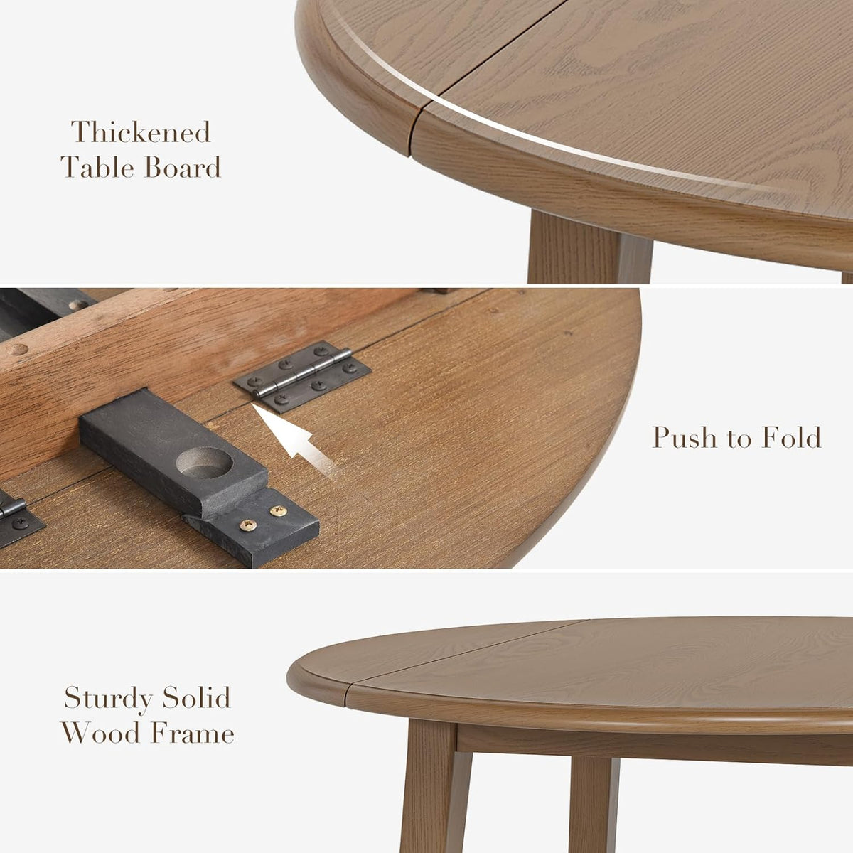 COLAMY 3-Piece Extendable Dining Table Set for 2, 36" Kitchen Round Wood Table with 2 Tufted Dining Room Chairs,Light Brown/Dark Grey