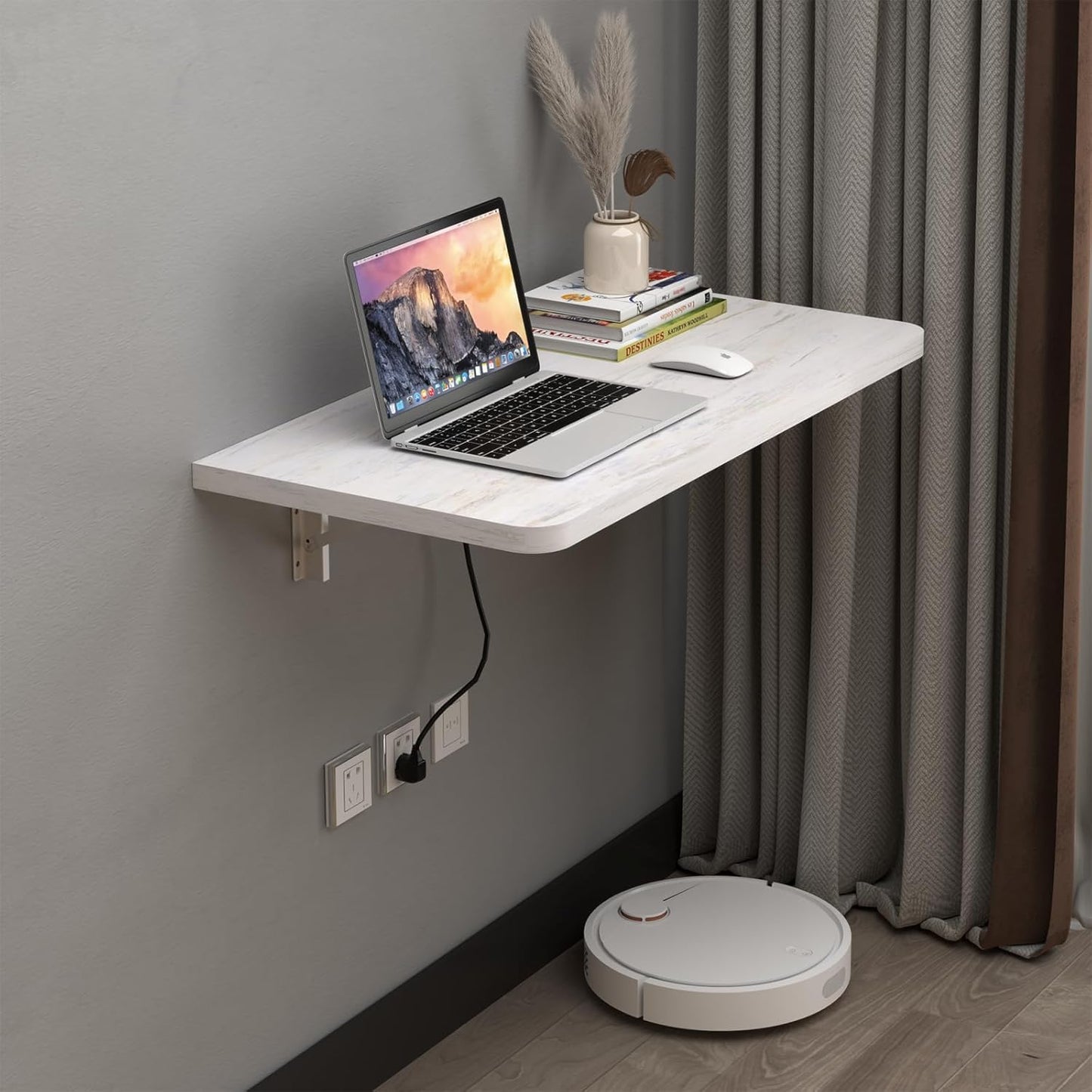 Pmnianhua Wall Mounted Desk,31'' Wall Mounted Drop Leaf Table,Drop Down Table,Folding Table,Fold Down Wall Desk,Floating Desk for Wall Laundry Room Bar Home Office Small Space(White)