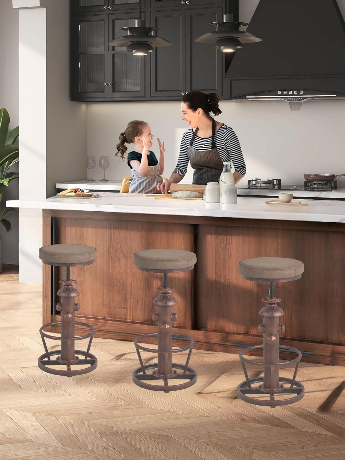 Vintage Swivel Bar Stools-Industrial Counter Height Chairs-Kitchen Dining Office-Soft Pu Top Adjustable 25-31inch