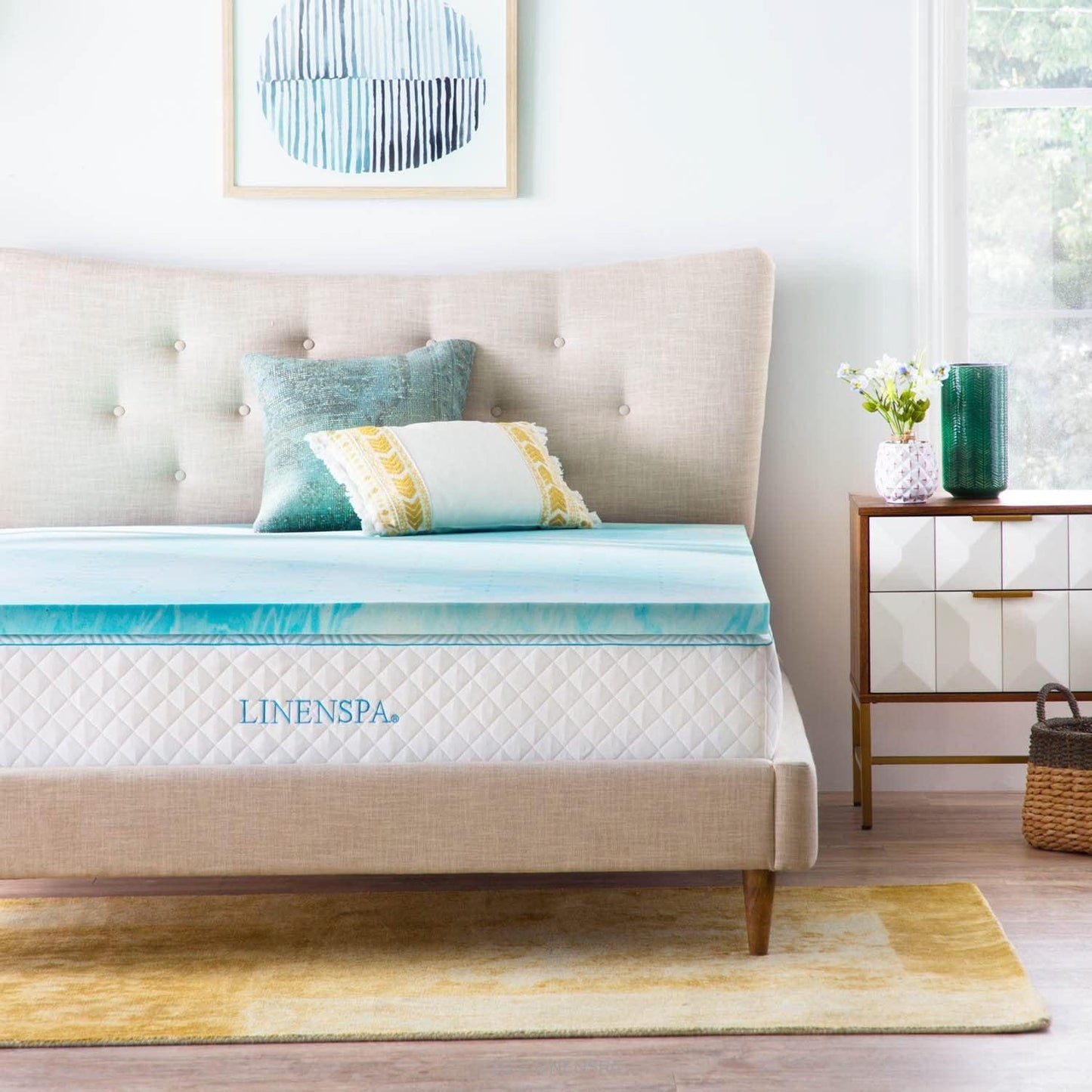 Linenspa 2 Inch Gel Swirl Memory Foam Mattress Topper with Machine-Washable-Cover