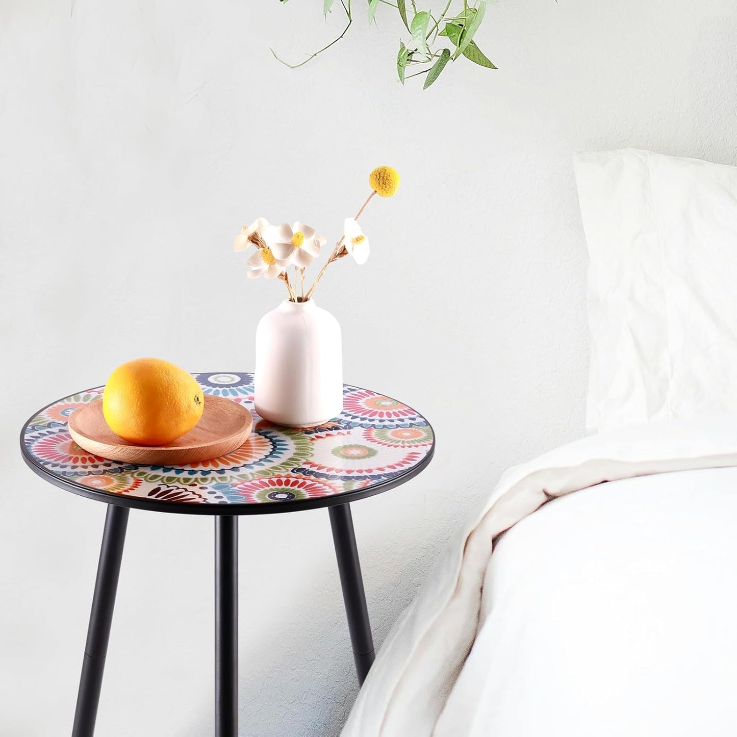 1 Pack Metal Mosaic Round Side Table 13.4" Small End Corner Tables for Patio Round Accent Garden Table for Small Spaces for Garden, Balcony, Plant Stand Indoor Outdoor