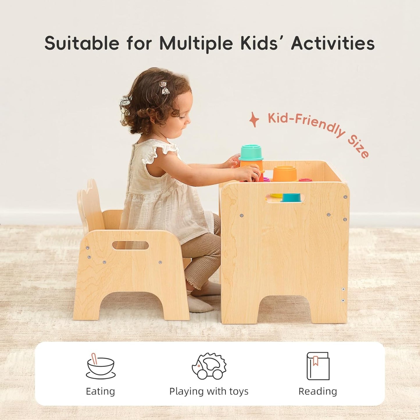 OOOK Montessori Weaning Table and Chair Set, Kids Activity Wooden Toddler Table and Chair, for Eating, Reading, Drawing, Play, Step Stool, Montessori Furniture for Toddlers 1-3