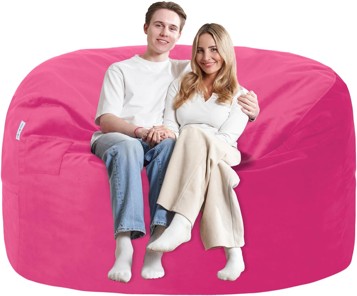 5FT Bean Bag Chair with Ultra Soft Velvet Cover Bean Bag Sofa with Memory Foam Bean Bag Chairs with Large Size Lazy Sofa for Dorm Office Living Room Bedroom Hot Pink 5'