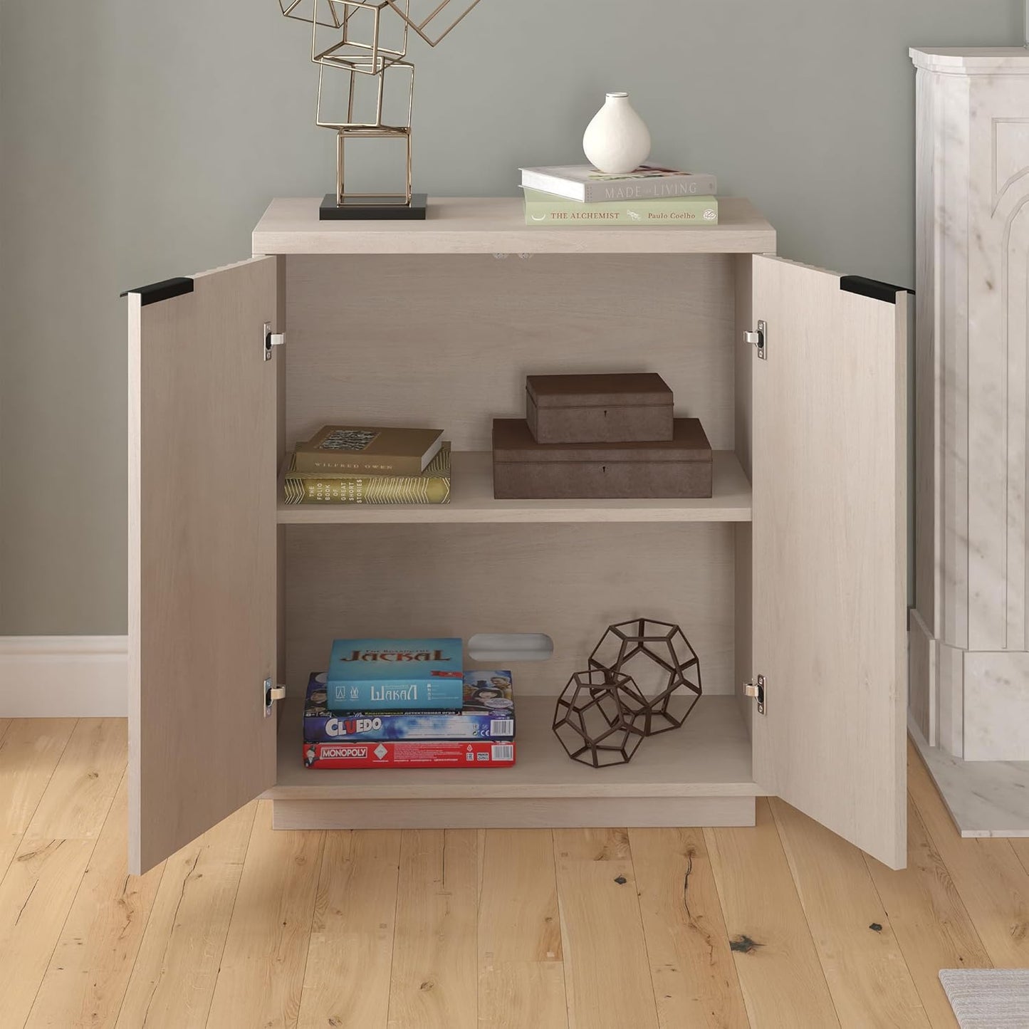 Henn&Hart 28" Wide Rectangular Accent Cabinet in Alder White, for Home, Living Room, Bedroom, Entertainment Room, Office