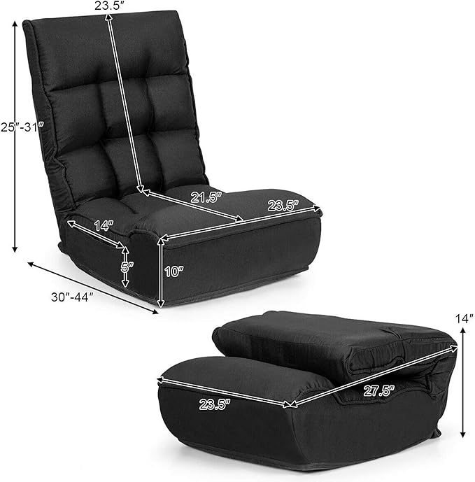 DORTALA Foldable Floor Chair for Adults, Memory Foam Gaming Chair w/ 5-Position Adjustable Head and Back Support, Indoor Seat for Bedroom, Living Room, Gaming Room, Black