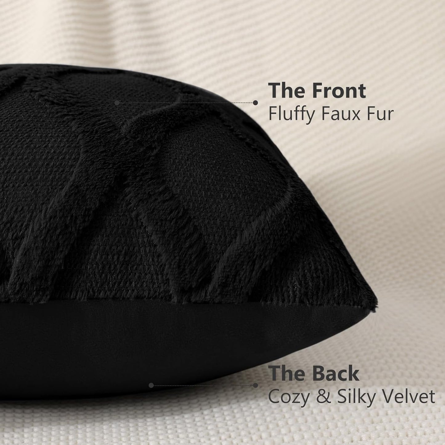 decorUhome Throw Pillow Covers 12x20 Inch Set of 2, Soft Plush Faux Fur Wool Lumbar Black Couch Pillow Covers, Decorative Neutral Pillow Cases for Bed Sofa Living Room Home Decor