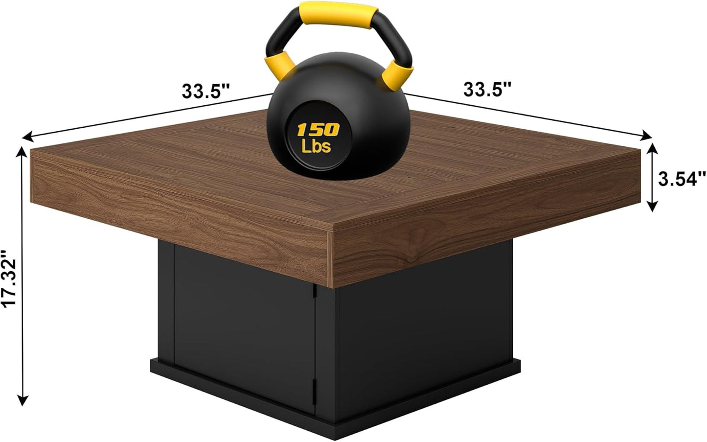 LED Coffee Tables for Living Room, Farmhouse Wood Coffee Table, 33.5" Square Coffee Table with Storage, Large Vintage Brown Center Table, Living Room Tables Cocktail Table (Vintage Brown)