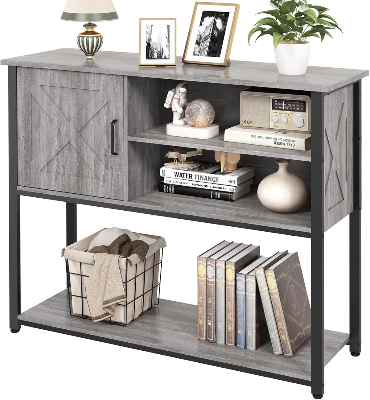 41" Console Table with Storage Cabinet, Sofa Table with Storage Shelves, Coffee Bar Table, Sofa Entryway Tables for Entry Way, Behind Couch Table for Living Room Hallway, Gery