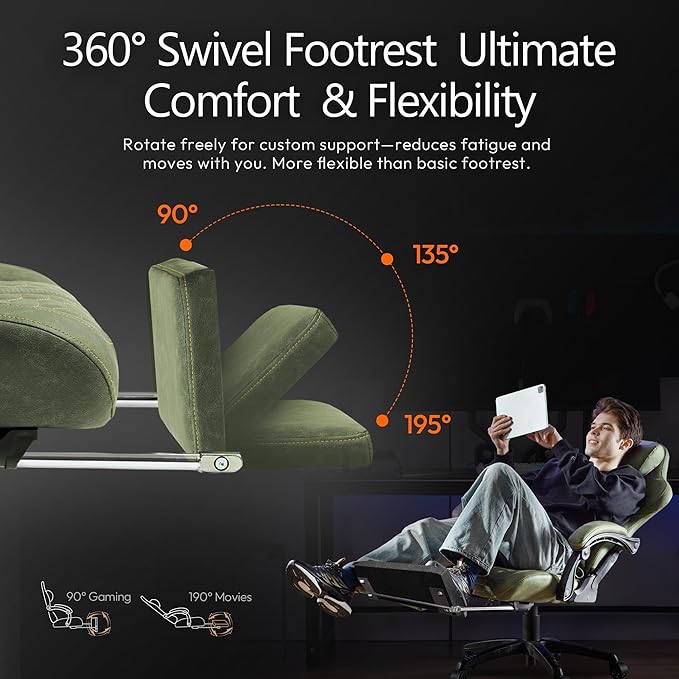 Dowinx Gaming Chair for Adults with Dual-Point Massage, Ergonomic Racing Style Game Chair Footrest, High Back Computer Chair 360° Swivel for Office,400LBS, Green
