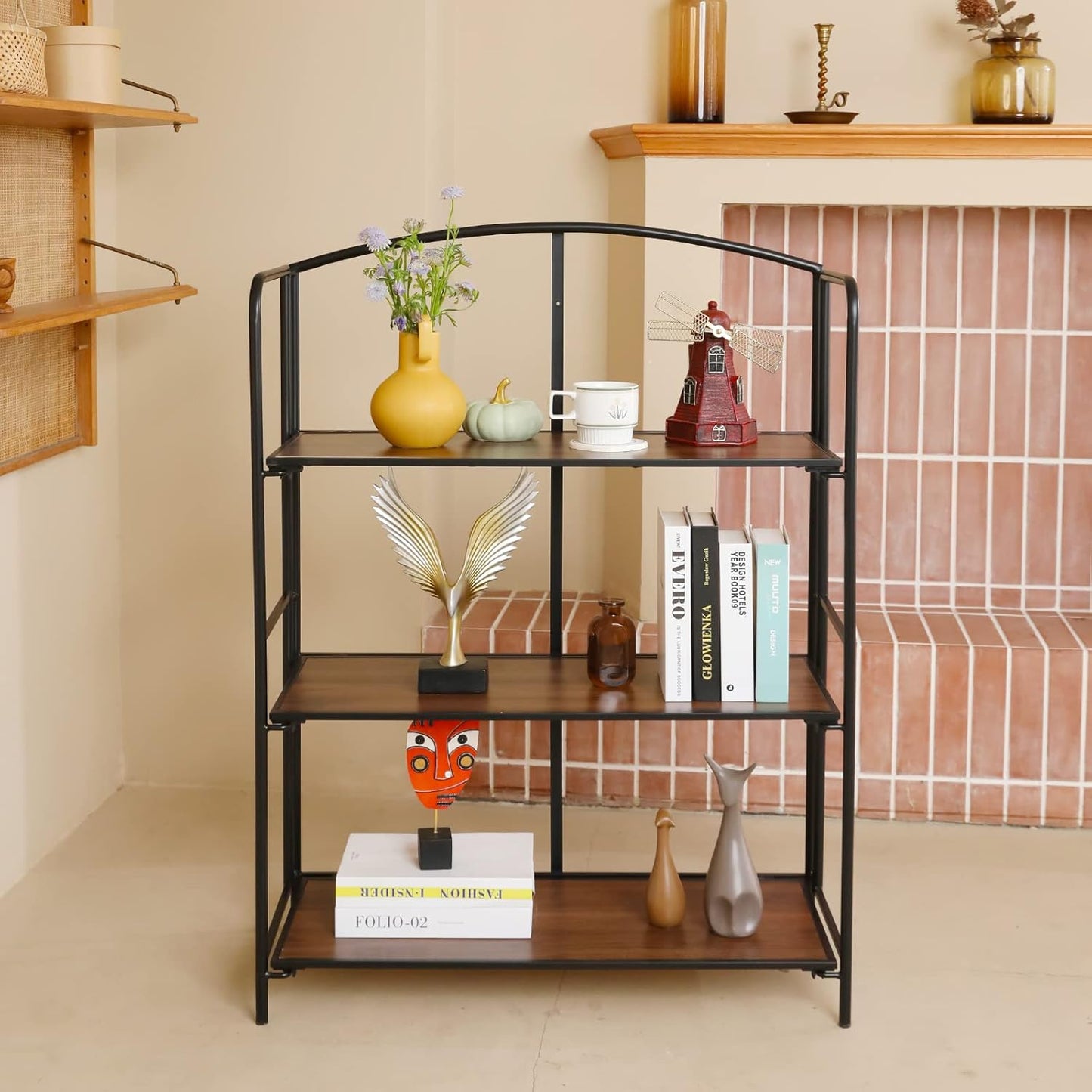 Crofy No Assembly Folding Bookshelf for Living Room, 3 Tier Black Collapsible Book Shelf for Home Office, Portable Bookcase Storage Organizer