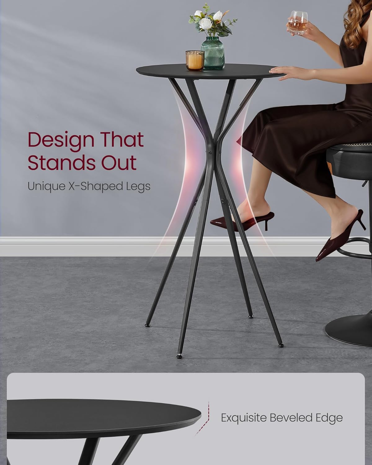VASAGLE Bar Tables Set of 2, Round Cocktail High Top Pub Bistro Table for Events Party, Kitchen Dining, Home Bar, 23.6 x 23.6 x 41.3 Inches, Sturdy Metal Frame, Modern Style, Easy to Assemble, Black