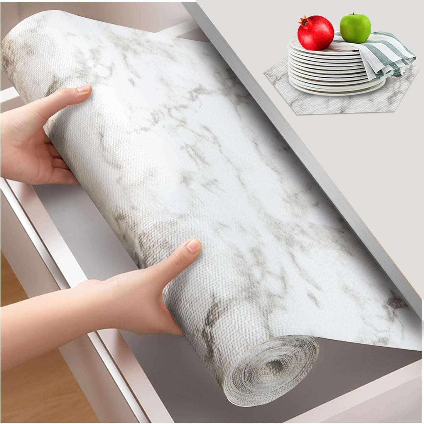 Beautysaid Shelf and Drawer Liner for Kitchen Cabinet, Non Adhesive Non Slip Shelf Paper Waterproof Washable Thickened for Dresser Pantry Shelve Bathroom Protector Liner(Marble,18 in x 30 FT)