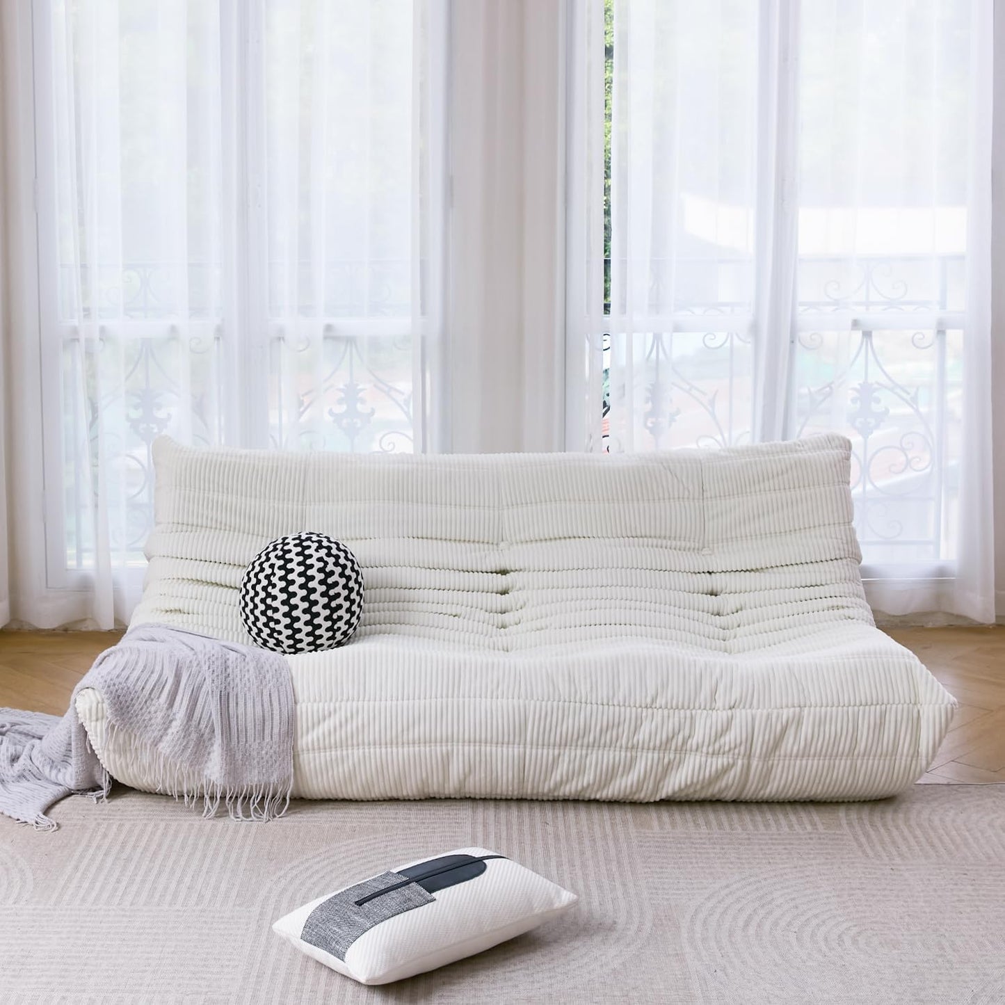 N&V Fireside Three Seater Sofa, Mid Century Armless Twin Size Floor Lounge Chair, Soft Premium Corduroy Accent Chair for Living Room, Bedroom (Lavender)