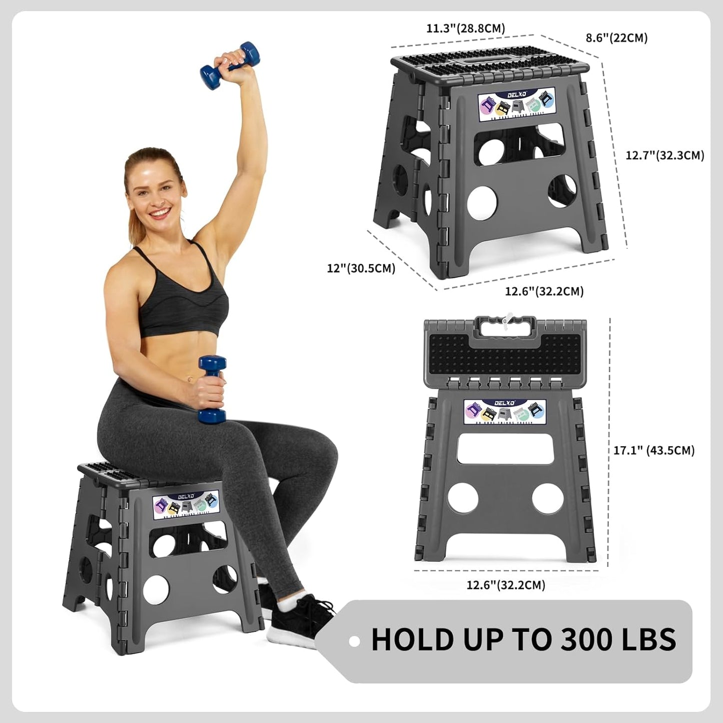 Delxo Folding Step Stool 13 inch Height Heavy Duty Foldable Step Stools,Kitchen Small Collapsible Fold Up Stepping Stool 1 Pack in Grey Dotted Texture