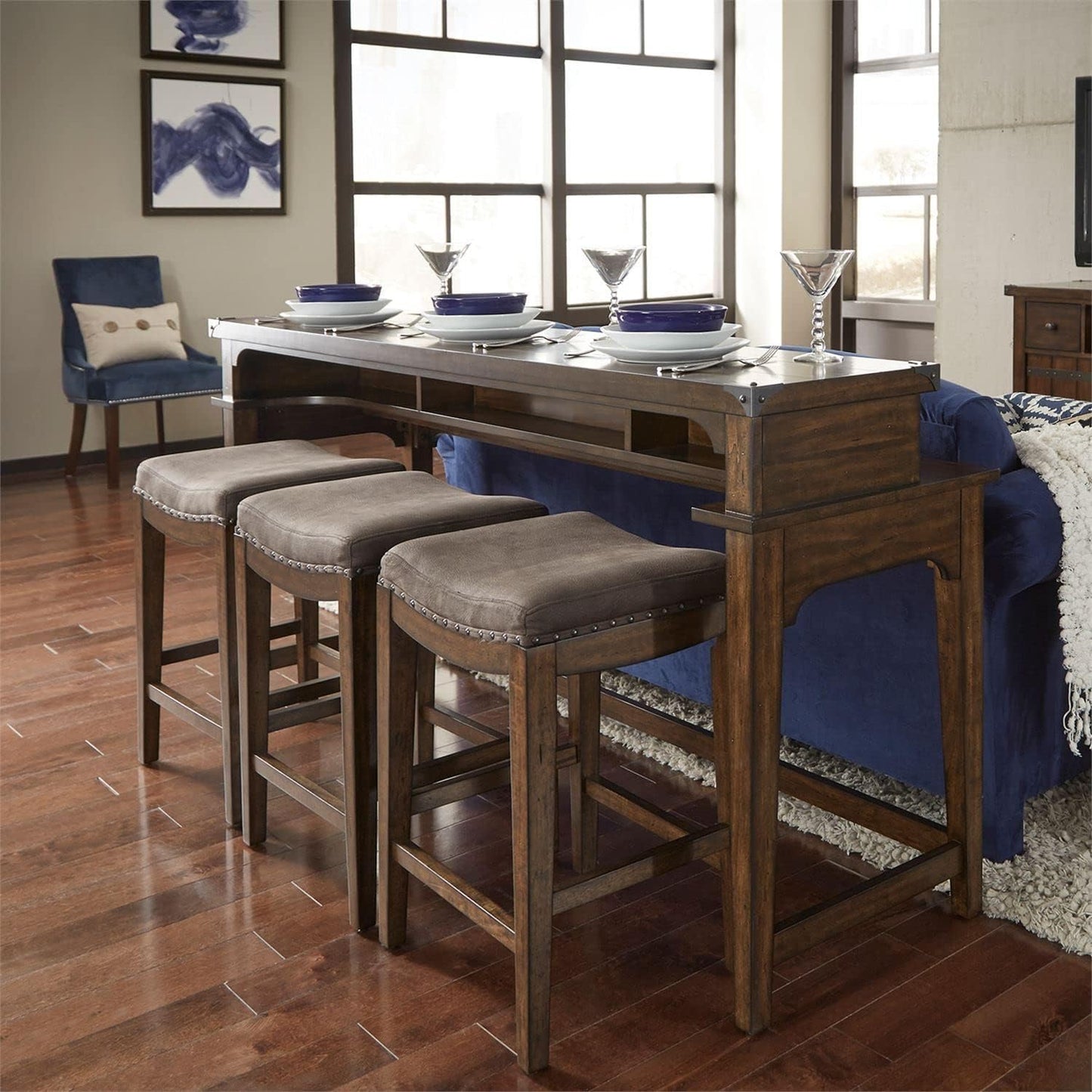 Liberty Furniture Industries Aspen Skies Uph Console Stool, W18 x D15 x H26, Medium Brown
