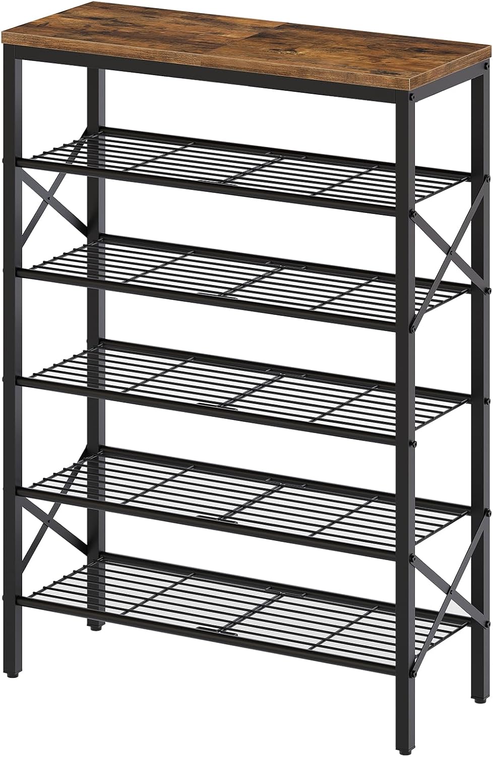 6-Tier Shoe Rack, Shoe Storage Organizer for Closet, Free Standing Shoe Organizer with Metal Mesh Shelves, 24 Pairs of Shoes, Rustic Brown and Black SS06BR