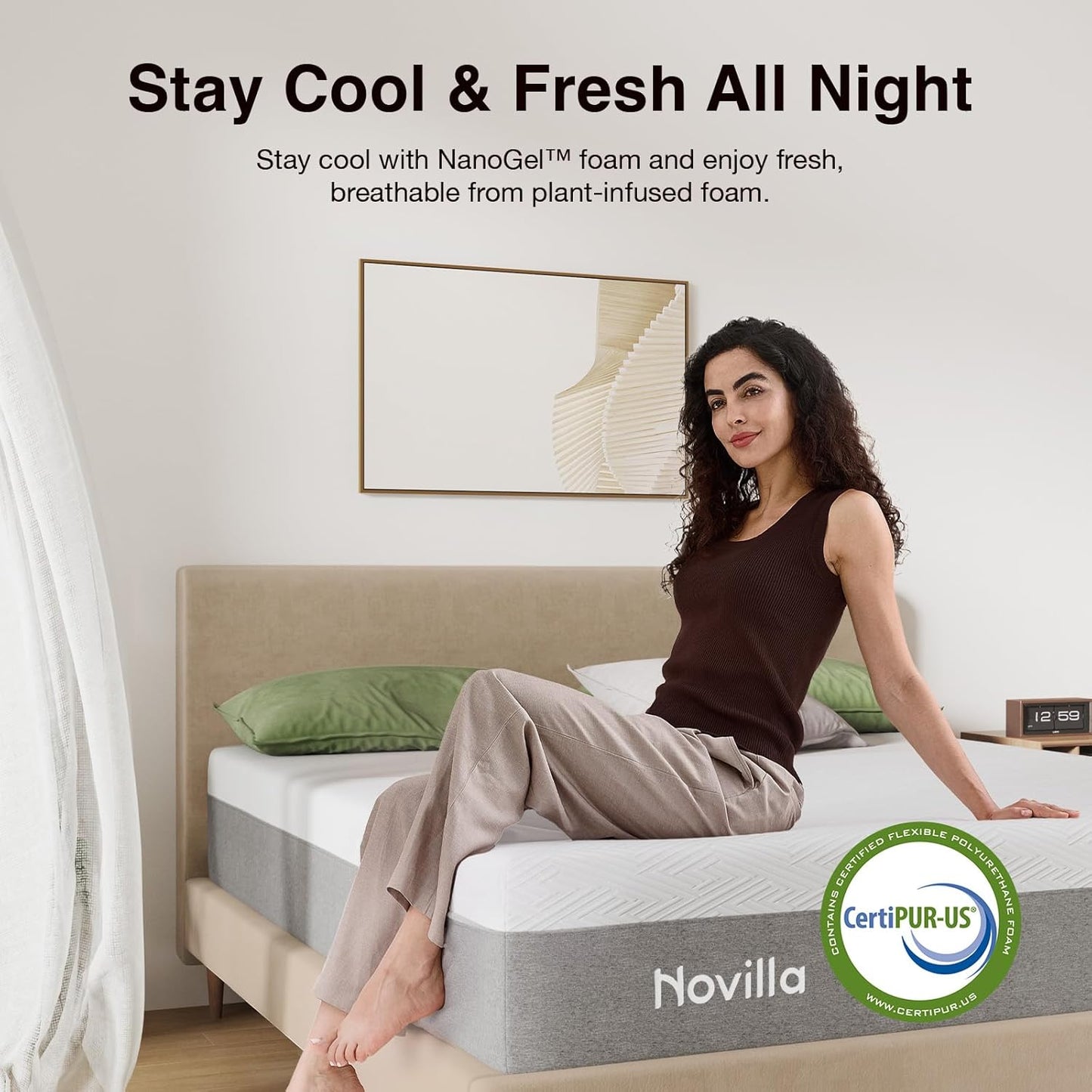 Novilla Twin XL Mattress, 12 Inch Gel Memory Foam XL Twin Mattress for Cool Night & Pressure Relief, Medium Plush Feel with Motion Isolating, Bliss