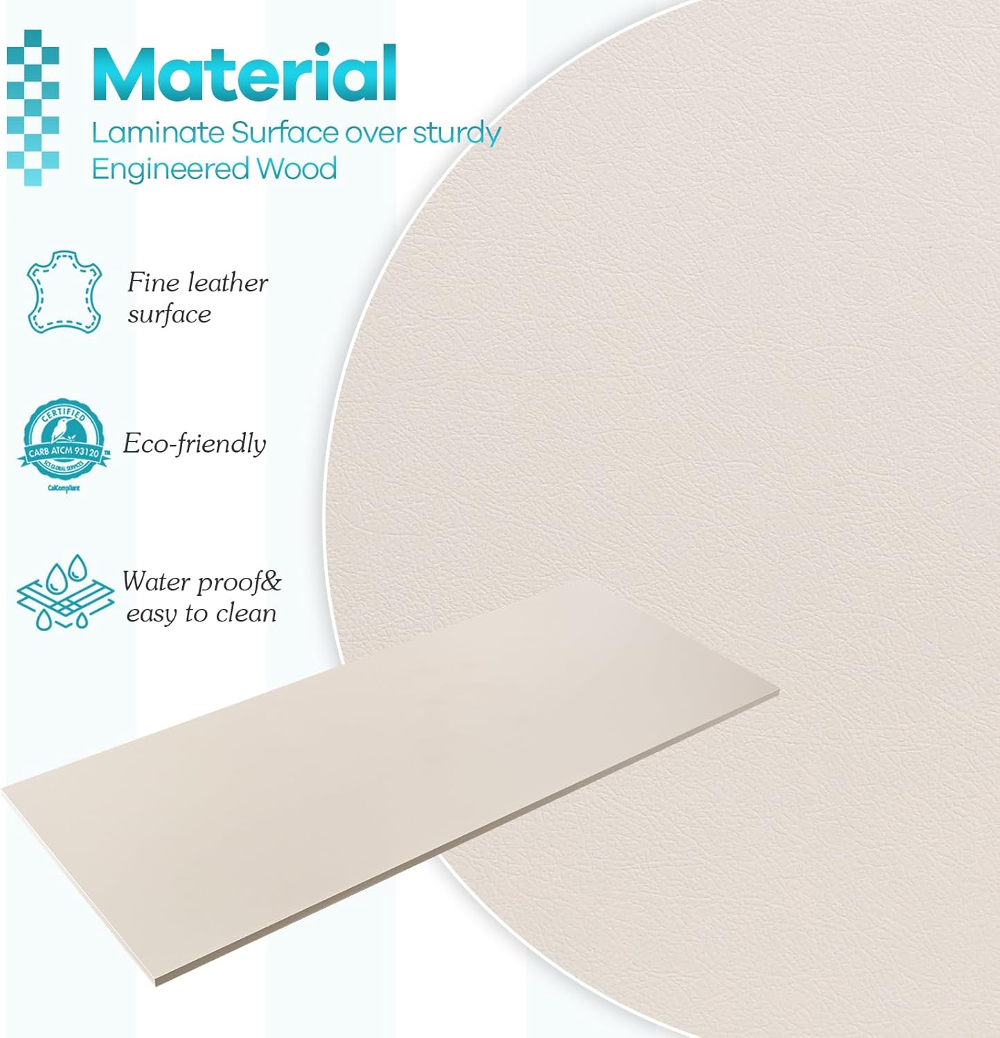 Kaboon Universal Tabletop 45.67"x23.62", Solid One-Piece Melamine Table Top, Double Desk L-Desk DIY, Home and Office,Leather/Ivory