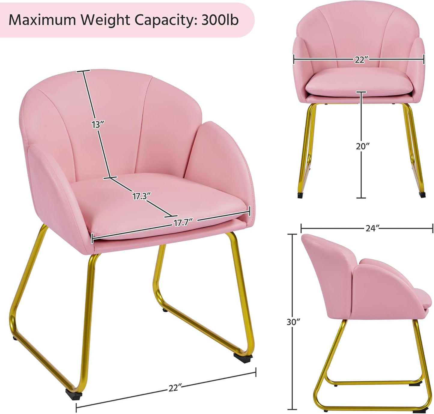Yaheetech Modern PU Leather Armchair, Flower Shaped Makeup Chair Vanity Chair with Golden Metal Legs for Living Room/Makeup Room/Bedroom/Home Office/Kitchen, Simple Pink