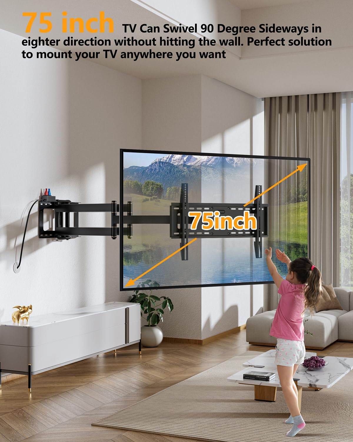 FORGING MOUNT Long Arm TV Wall Mount Swivel Tilt Full Motion Wall Bracket 43 inch Articulating Arm TV Wall Mount,Fits 50 to 90 Inch Flat/Curve TVs,Holds 198Lbs,VESA 600x400mm