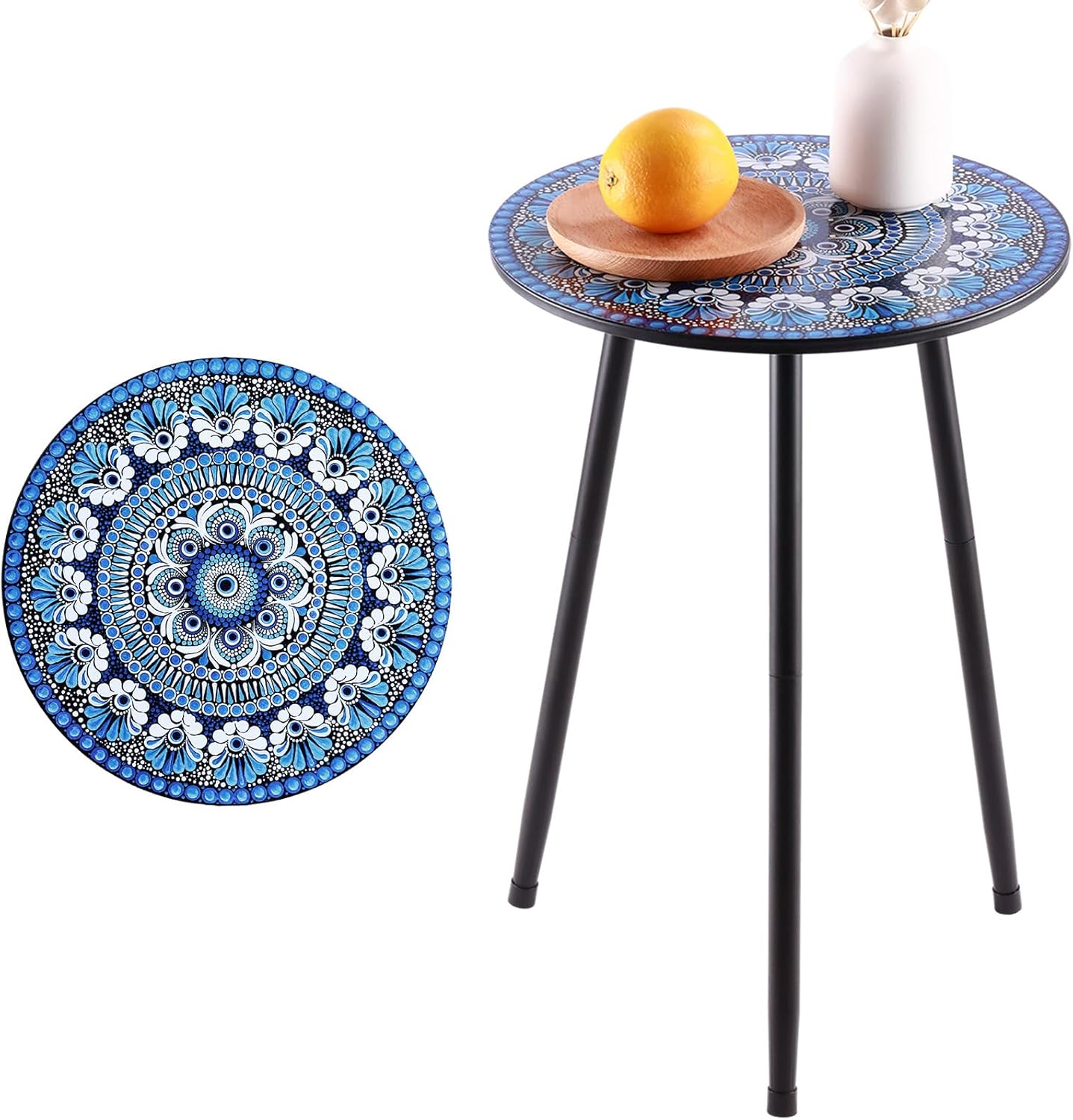 1 Pack Metal Mosaic Round Side Table 13.4" Small End Table for Patio Round Accent Garden Corner Stand for Small Spaces Weather-Resistant for Balcony Plant Stand Indoor Outdoor