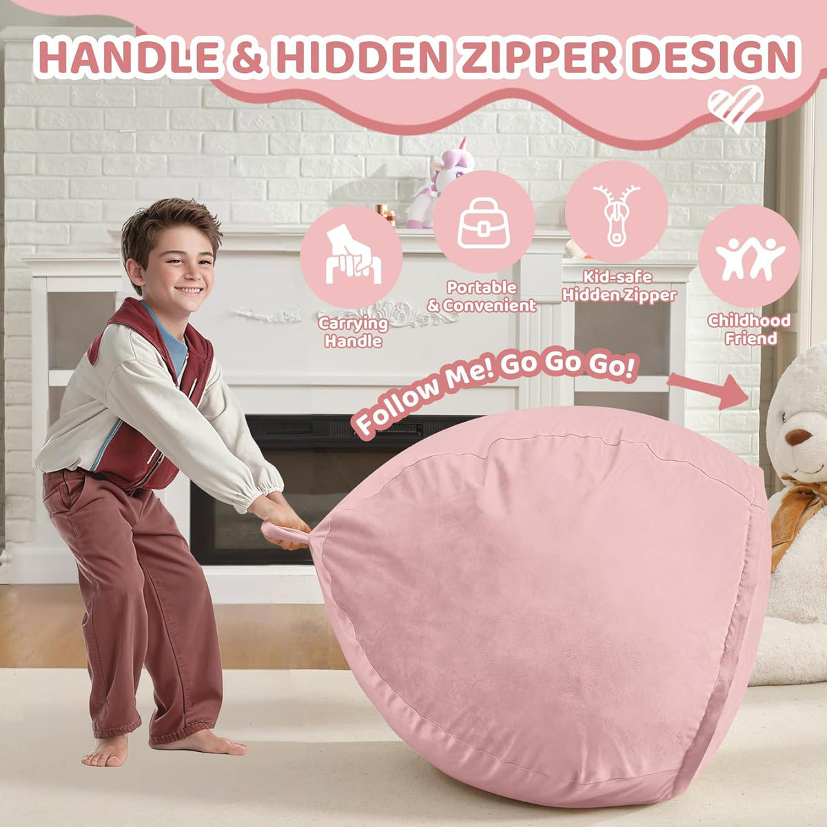 2FT Bean Bag Chair, Comfy Bean Bag Chairs with Memory Foam Filled, Fluffy Beanbag Sofa with Dutch Velvet Cover, Teardrop BeanBag Chairs for Living Room, Playroom - Light Pink