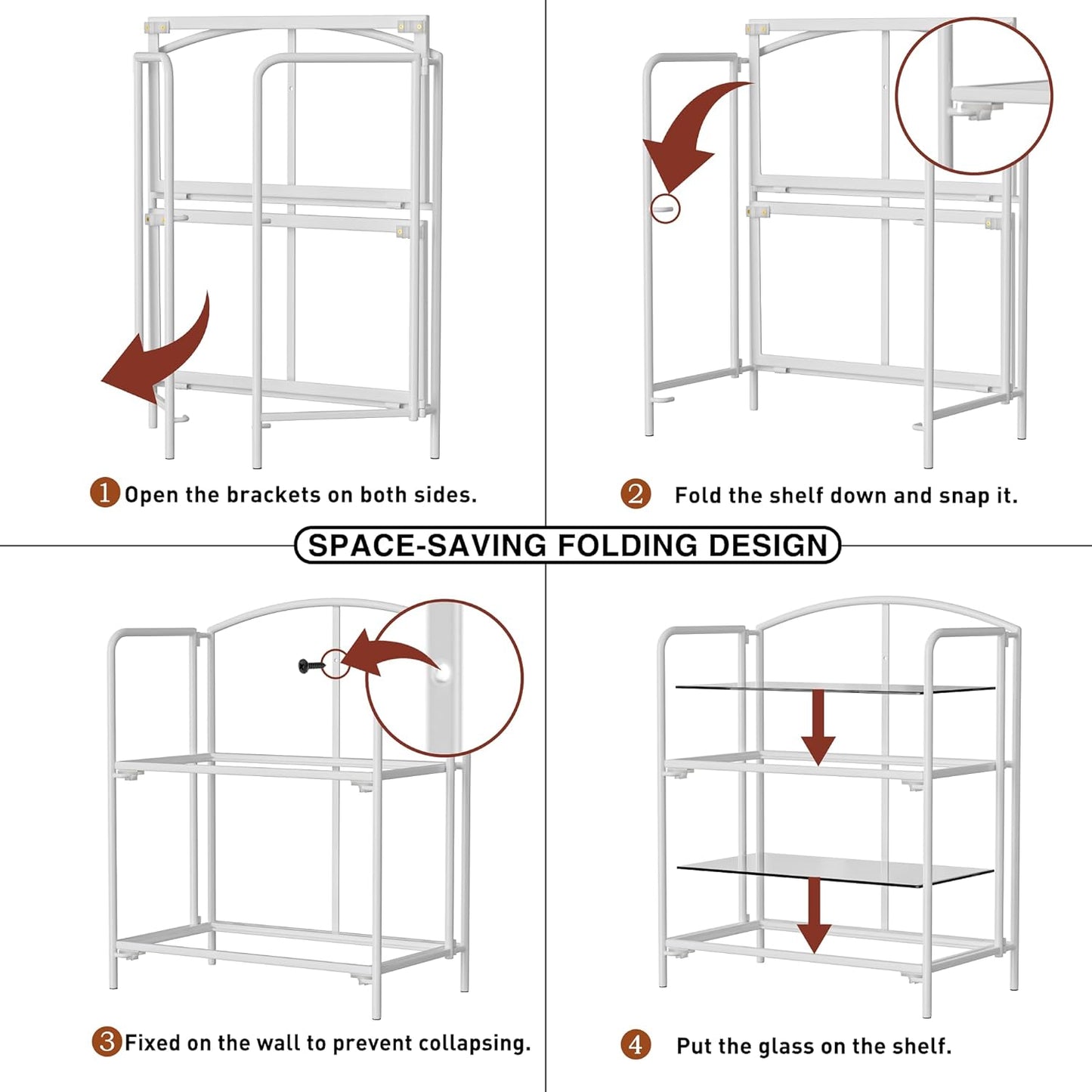 Crofy No Assembly Folding Bookshelf for Living Room, 2 Tier White Collapsible Book Shelf for Home Office, Portable Bookcase Storage Organizer