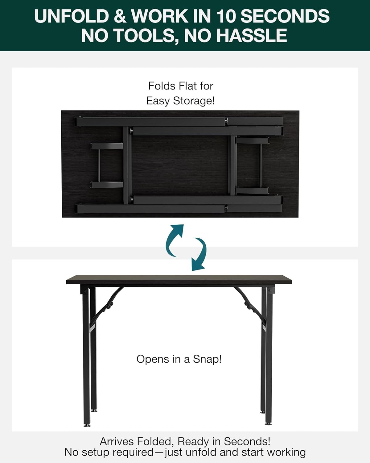 Frylr Small Folding Computer Desk – Portable 43.3 Inch Foldable Laptop Table, Collapsible and Compact for Easy Storage and Fast Setup, Lightweight for Small Spaces, Craft and Study Use,Charcoal Wenge