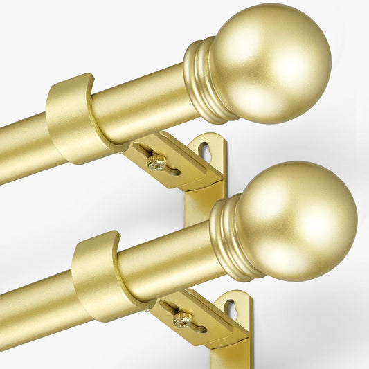 Curtain Rods for Windows 16 to 76 Inches, Curtain Rod Max Adjustable Length of 88 IN, 1" Diameter Drapery Rods Round Finials, Warm Gold, Pack of 2
