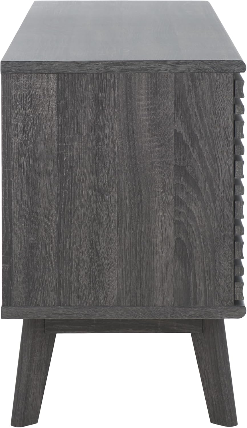 SAFAVIEH ESMA TV Stand for up to 60" Flatscreen – Distressed Black, Low Sideboard with 2 Sliding Doors, 1 Open Shelf, 1 Drawer, Entertainment Media Console (MED9638E)