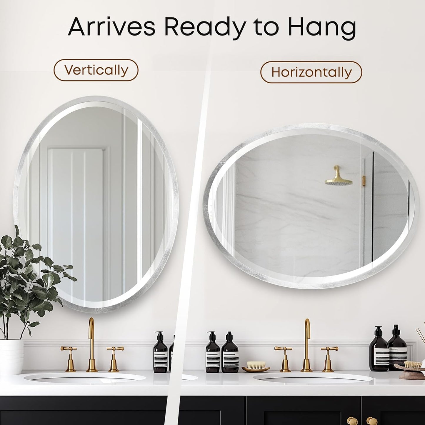 OVALCREST - Oval Wooden Beveled Wall Mirror for Home Decor, Bathroom, Vanity, Bedroom, Living Room, Hallway - London Style (Silver Leaf with Brown Antique) 23.1 x 29.1