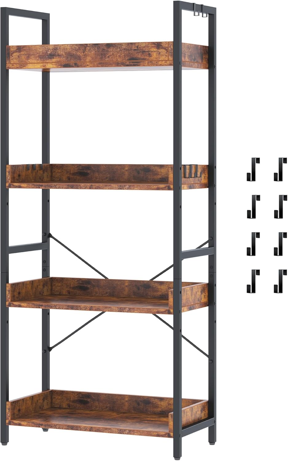 HCHQHS 4 Tier Bookshelf, Adjustable Industrial Bookcase, Vertical Tall Book Shelf, Wood and Black Metal Open Bookshelves for Home Office, Living Room, Bedroom